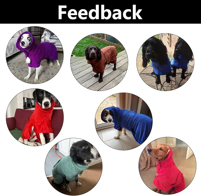 Geyecete Dog Drying Coat - Fast Drying Dog Bathrobe Towel - Microfibre Super Absorbent Pet Cat Bath Robe, Luxuriously Soft Purple L