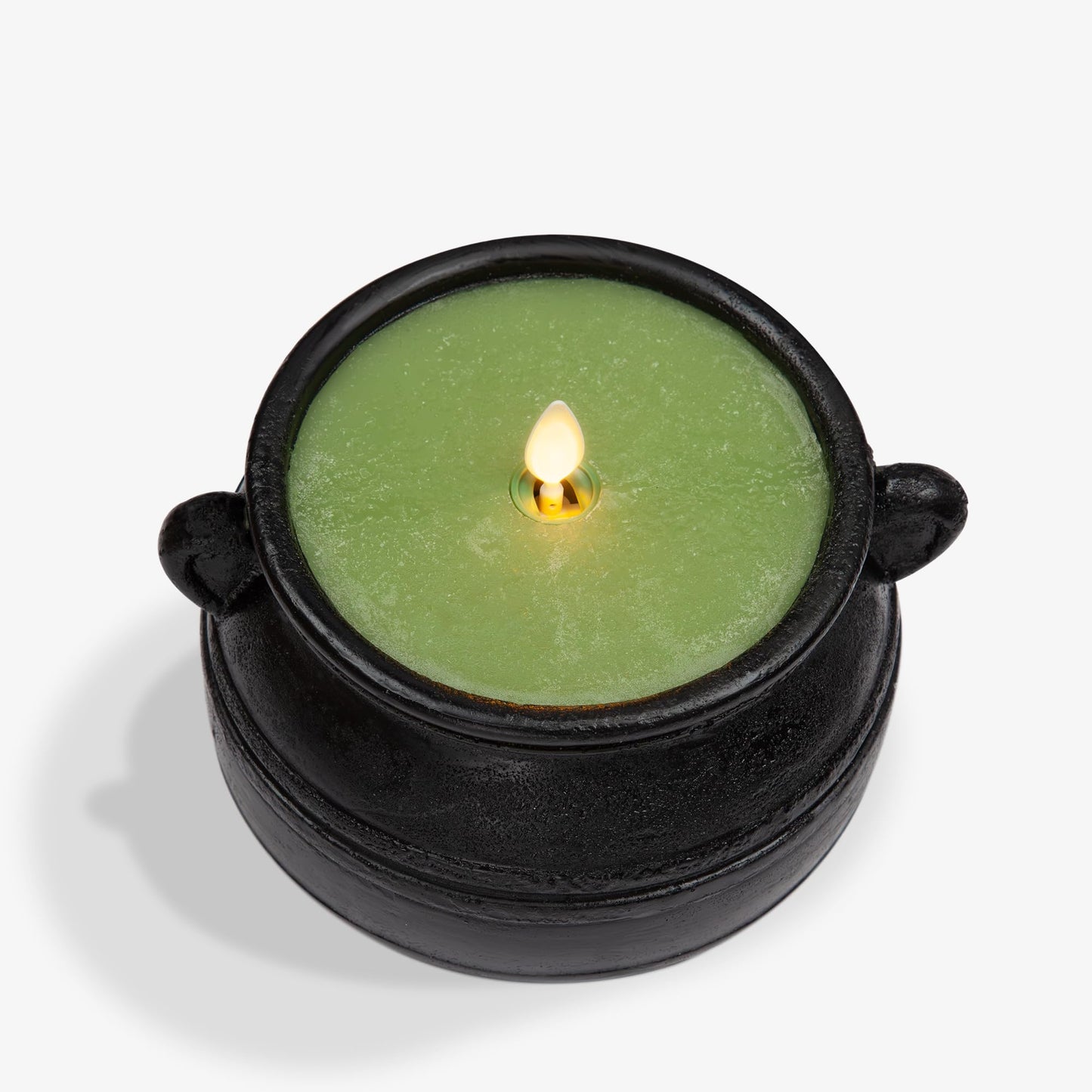 Luminara Green Potion Flameless LED Candle Cauldron Frosted Matt Black Painted Halloween Decoration Moving Flame Candle 5.7" x 4.25"