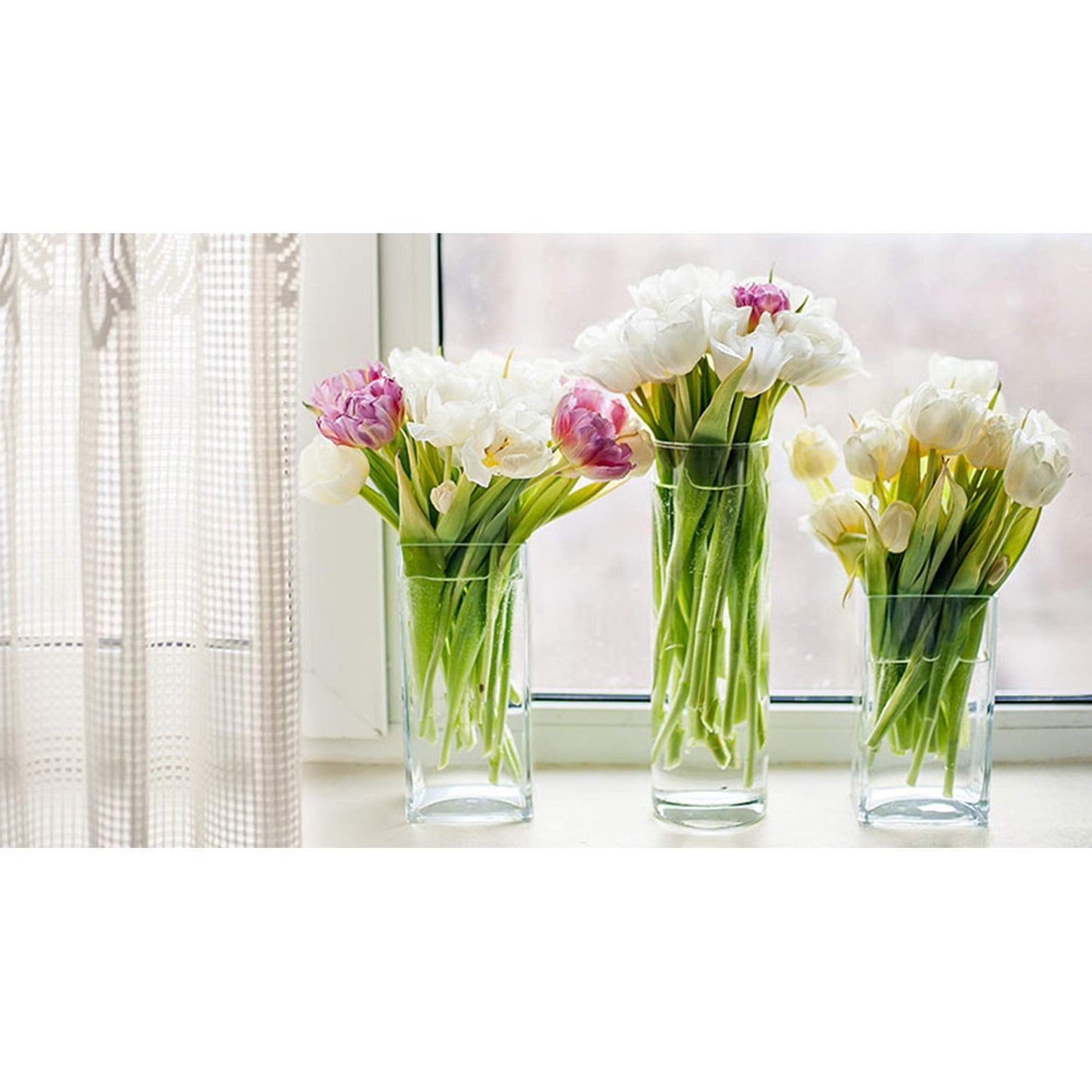 WGV Tall Square Vase Glass Block, Length 3", Height 6", Clear Bud Floral Container, Candle Holder, Planter Terrarium for Wedding Party Event, Home Office Decor, 1 Piece