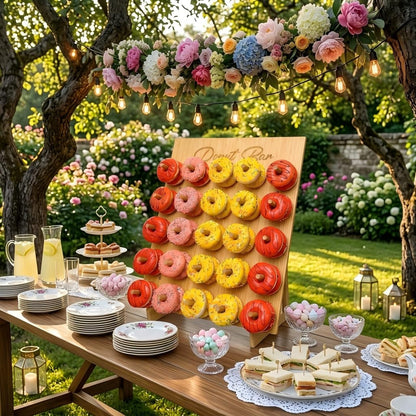 ZOOYOO Large Bamboo Donut Wall Holds 50 Donuts - 26x22 Inch Donut Display Stand for Wedding, Baby Shower, Birthday Party Decor - Dessert Table Centerpiece
