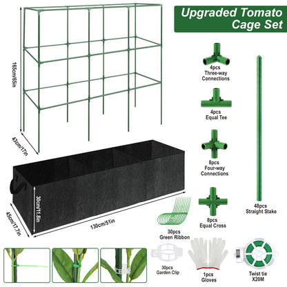 51x17x65Inch Tomato Cage with 46 Gallon Grows Bag, Squar Outdoor Indoor Greenhouse Cucumber Trellis, Garden Trellis with Plant Support Clips for Climbing Plants Squash, Vegetables, Pumpkin, Pea, Grape