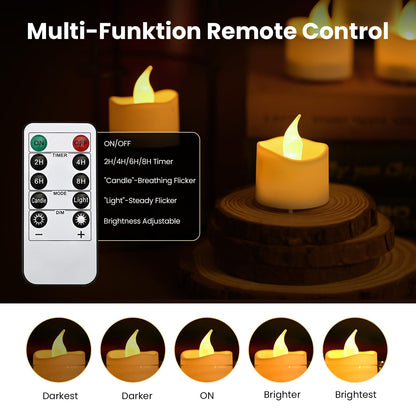 JOSU Rechargeable Flameless Tea Lights Candles with Remote Timer, Battery Operated LED Tealight Candles with 2 x 6-Port USB-C Cable for Votive Wedding Table Centerpiece Home Aniversary Decor, 12-Pack