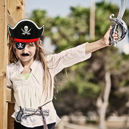 CHRIMISS Pirate Hat Set with Pirate Eye Patch, Mustache, Temporary Tattoos, 48PCs for Kid Birthday, Halloween Costume Accessories, Party Favors & Goodie Bag Fillers