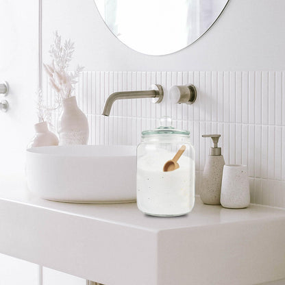 Global BathGlow 70 oz Bath Salt Set - Glass Jar with 2 Wooden Scoop & Airtight Lids, 2 Large Storage Canisters for Salt, Candy, Tea, Bath Decor