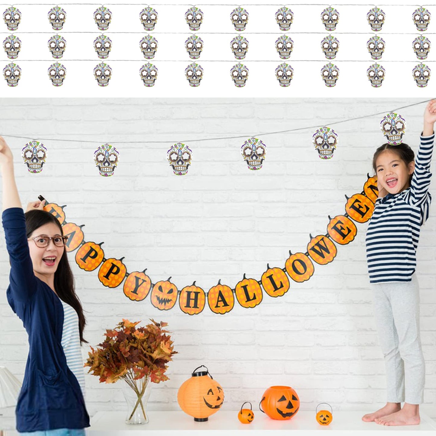 Halloween String Lights, Skull String Light Hallo ween Fall Fairy Light Battery/USB Powered Optional 2 Modes Cute Lights 2026 Indoor Outdoor Decor for Home Yard Patio (30 LED Halloween String Lights)
