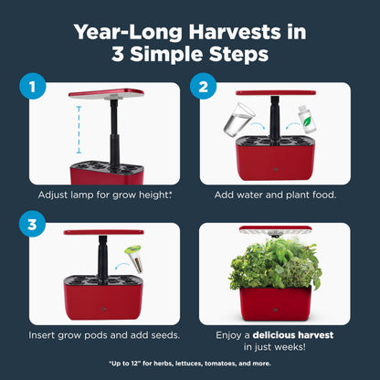 AeroGarden Harvest Lite in Cherry Red, Soil-Free Indoor Hydroponic Garden with LED Grow Light for Year-Round Gardening of up to 6 Herbs and Vegetables
