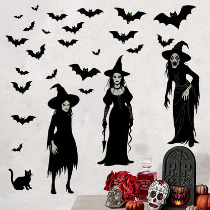 Halloween Witch Wall Stickers for Adult: Peel and Stick Gothic Scary Bat Wall Decals for Living Room Bedroom - Halloween Wall Decor Lovers