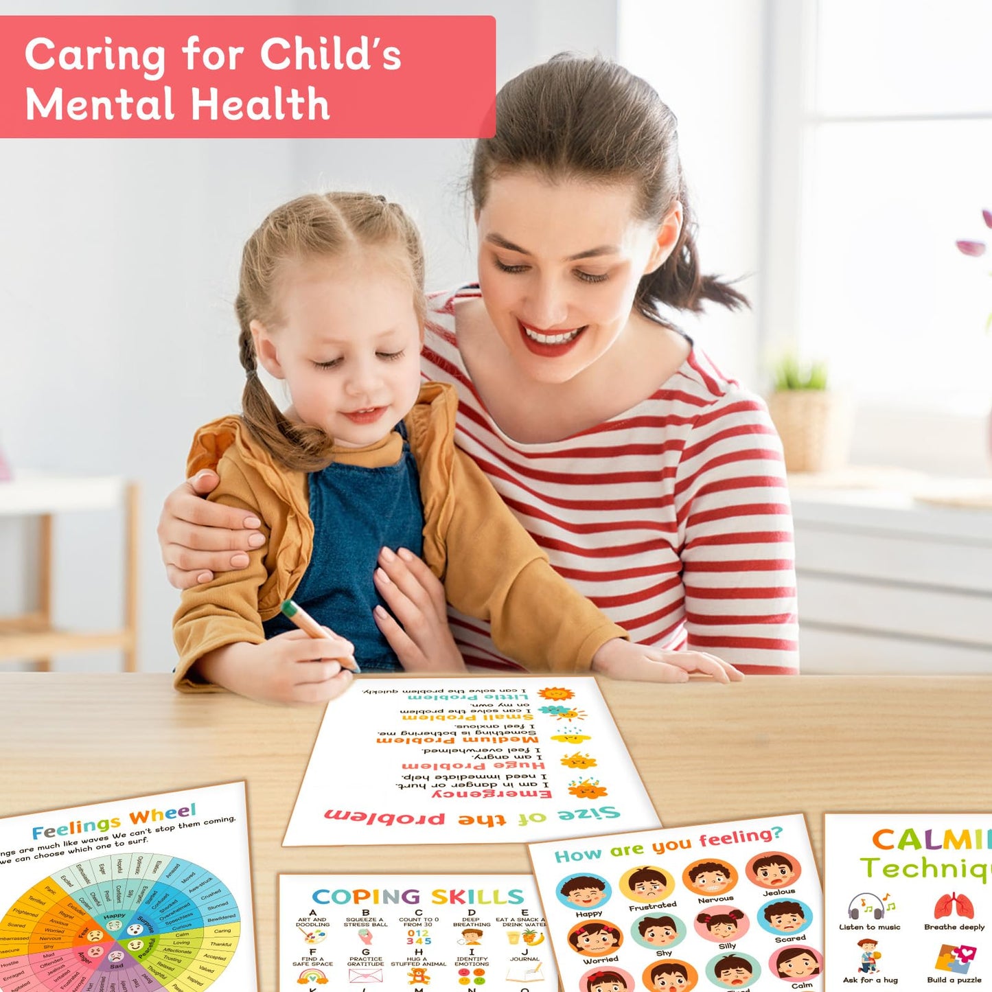 9 Calming Corner Posters, Feelings Chart for Kids, Calm Down Corner Mental Health Posters, Preschool Classroom Educational Poster Emotions Chart Coping Skills, Wall Art Decoration Mood Calming Sticker