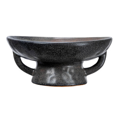 Creative Co-Op Stoneware Bowl with Handle and Base, Black Reactive Glaze