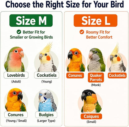 Cockatiel Sun Conure Bird Diaper and Leash Set, Small Bird Diaper and Harness, Reusable Flight Suit for Monk Parakeet/Adult Cockatiel/Mini Macaw/Caique (L)