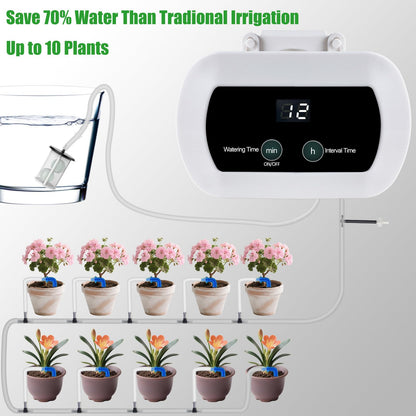 Lewisia Automatic Drip Irrigation Kit with Timer for 10 Potted Plants Self Watering System DIY Plant Waterer Auto-Irrigation Set for Garden Raised Beds Patio Lawn Greenhouse