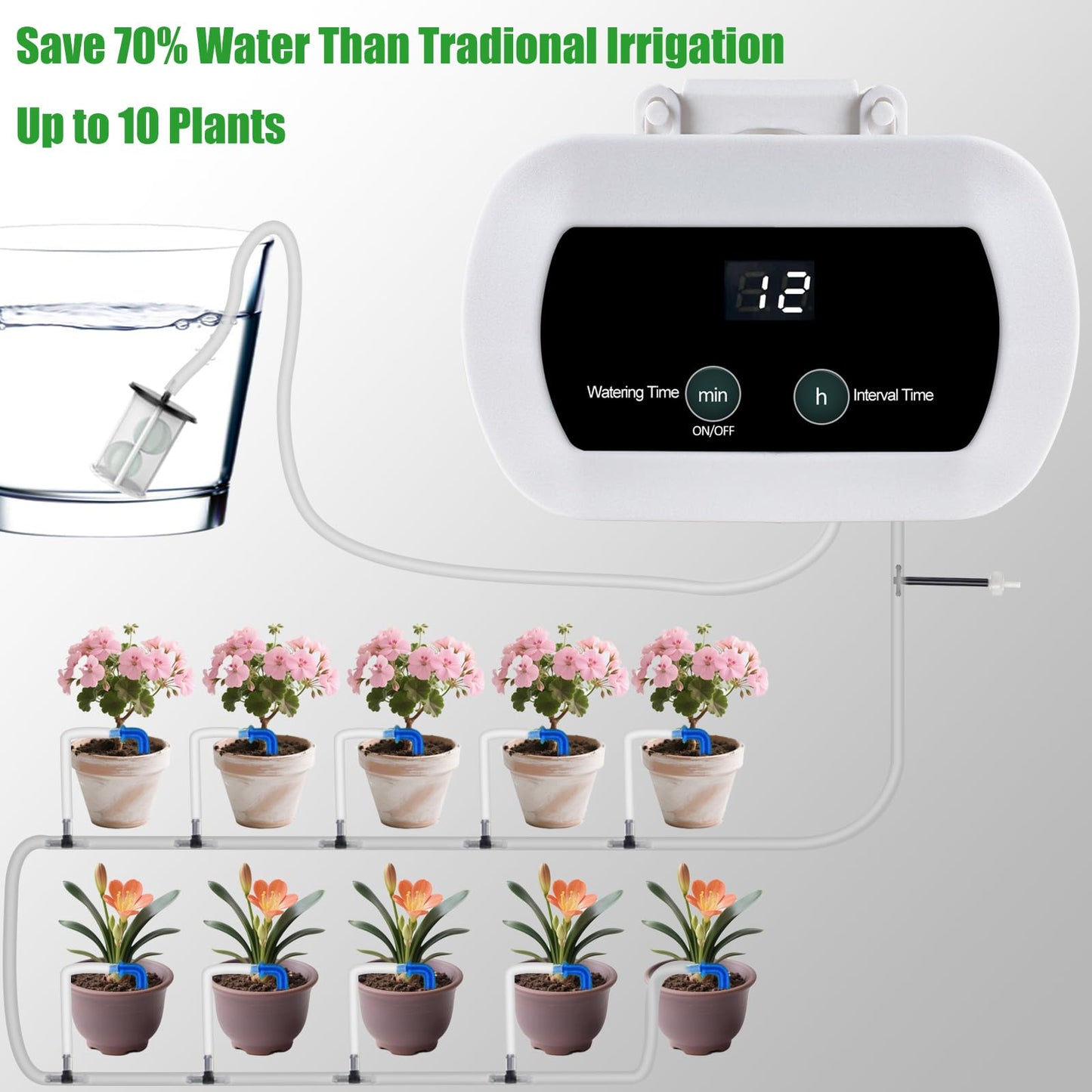 Lewisia WiFi Smart Plant Watering System, Indoor Drip Irrigation Kit for 10 Plants, App Control, USB Rechargeable, Auto-Irrigation Set with Timer, IP65 Waterproof