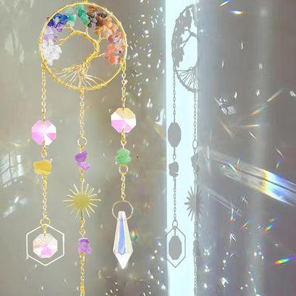 7 Chakra Tree of Life Crystal Suncatcher - Healing Rainbow Maker Hanging Ornament for Home Window Car Decor & Spiritual Gift