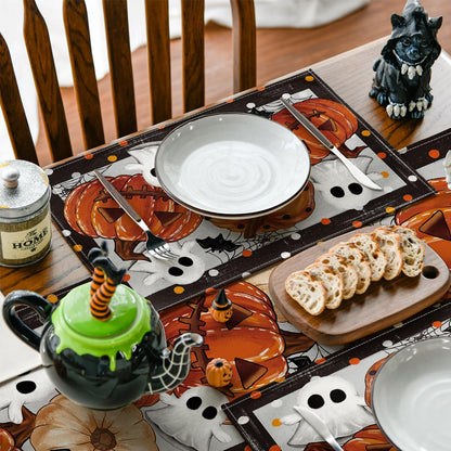 Artoid Mode Ghost Pumpkins Halloween Placemats Set of 4, 12x18 Inch Stripes Seasonal Table Mats for Party Kitchen Dining Decoration