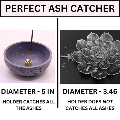 KC KULLICRAFT Natural Grey Marble Incense Holder Bowl – 5" Ash Catcher Burner for Meditation, Smudge, Palo Santo – 9-Hole Brass Insert Fits Most Incense Sticks.