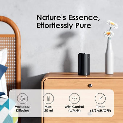 Airversa Waterless Essential Oil Diffuser Starter Kit with 4 x 10mL Hotel Scent Fragrance Oil, Battery Operated Mini Scent Air Machine Portable Diffuser for Home Car Office, AN6Kit-04 Black