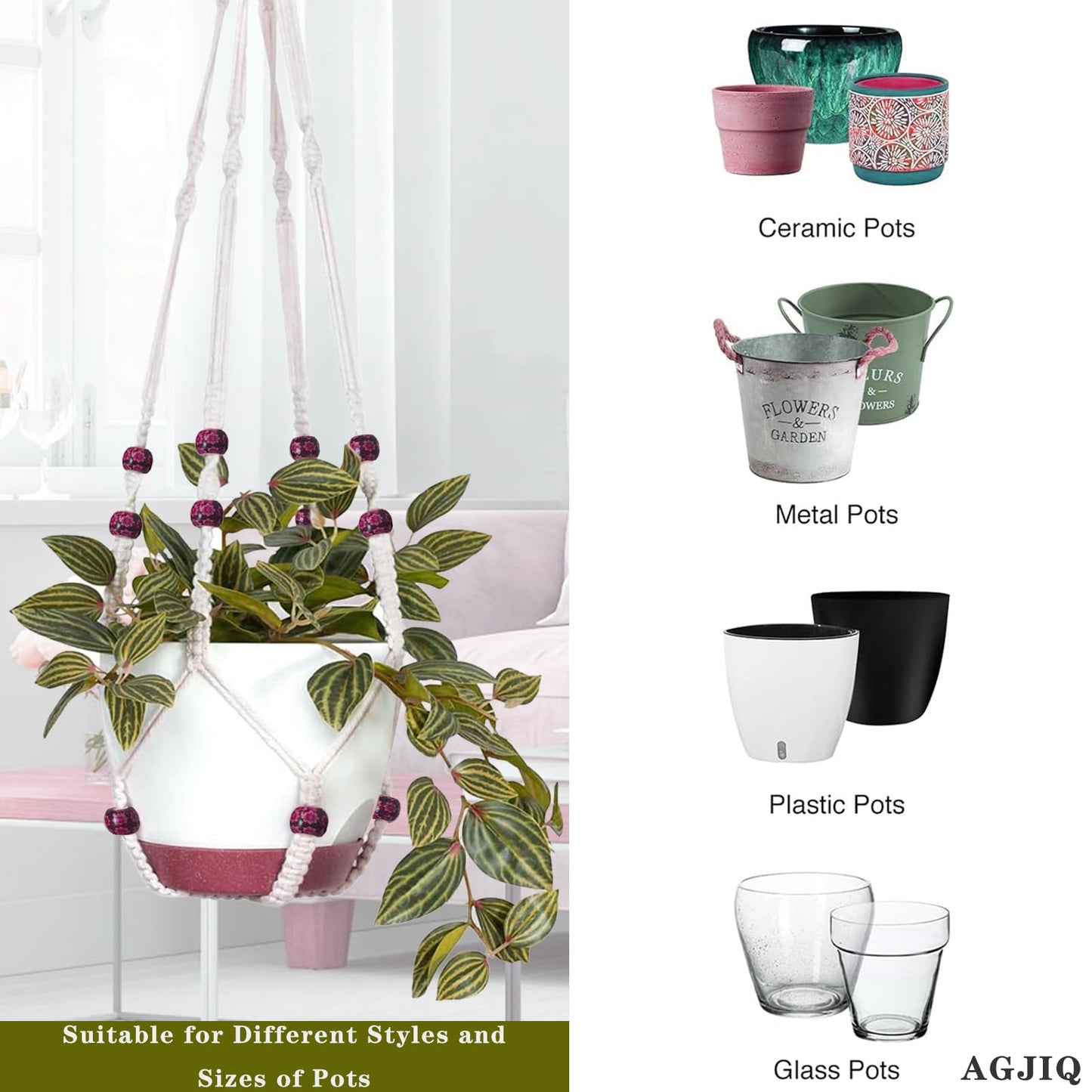 43 Inch Macrame Plant Hanger Large,Heavy Duty Indoor Hanging Plant Holder for Plants Pots Hangers for Live Plants,Outdoor Garden Home and Boho Wall Home Ceiling Decor,2 Set(Planter Pot Not Included)