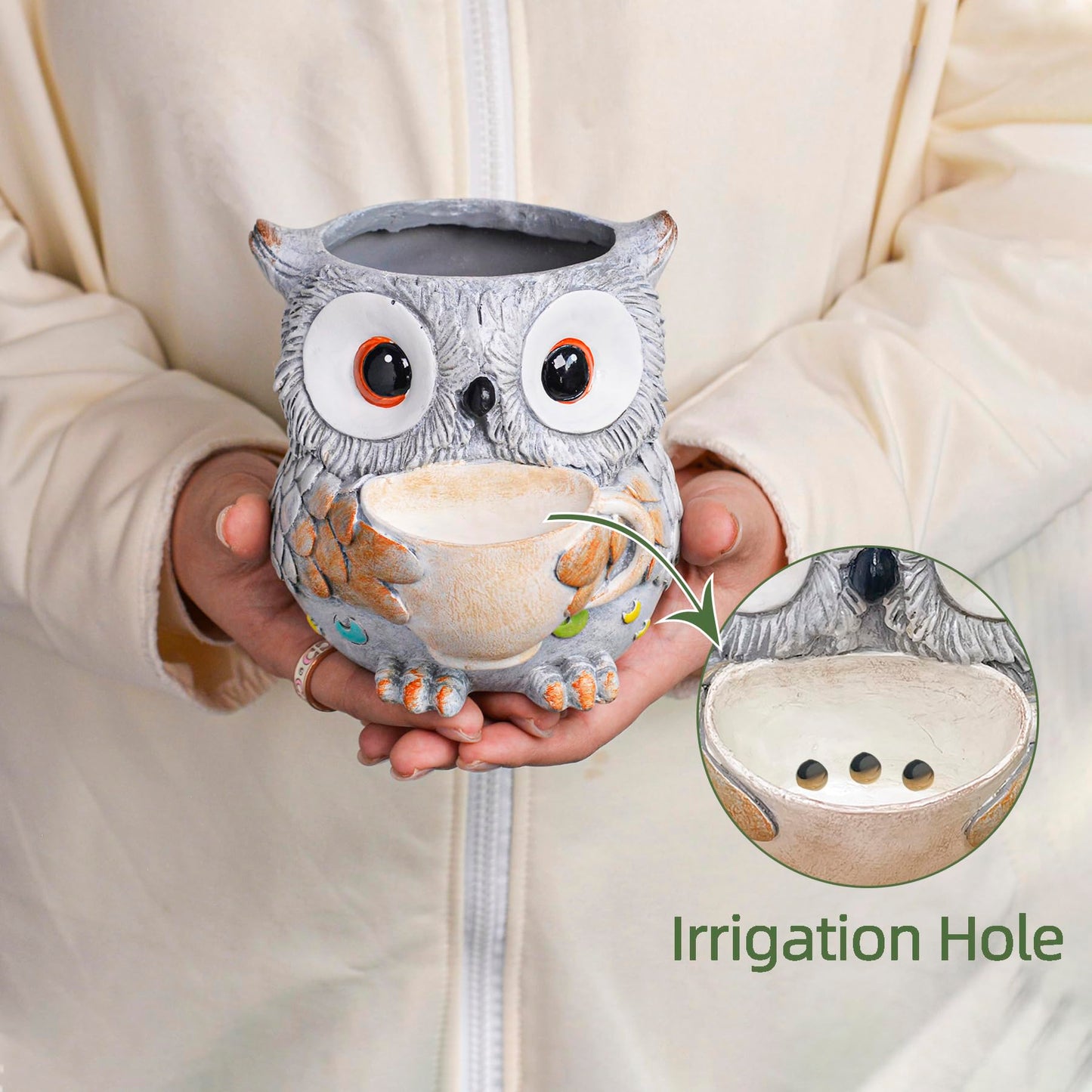 Saysmile Unique Owl Plant Pots Indoor, Cute Small Succulent Pots with Drainage Hole, Watering Owl Planters for Indoor Outdoor Plants, Resin Flower Pot for String of Pearls, Gift Ideas for Mother