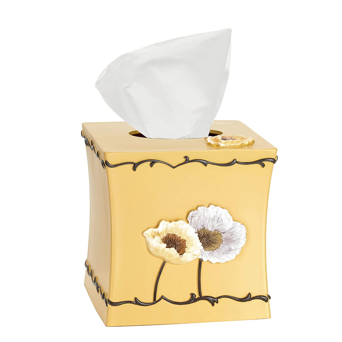 Resin Tissue Box Cover for Modern Home Decor - Minimalist Square Tissue Box Holder for Guest Room, Bedroom, Bathroom, Tabletop & Office - Durable and Aesthetic Tissue Holder, Poppy Fields
