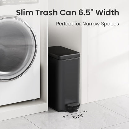 Cesun Bathroom Trash Can with Lid, 2.6 Gallon Small Black Bathroom Garbage Can Soft Close, Stainless Steel Waste Basket with Step Pedal for Bedroom, Laundry Room, Living Room, Home Office, Toilet, RV