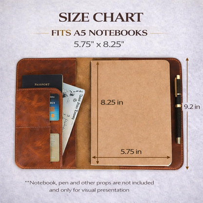 TheAntiq Genuine Leather A5 Journal Cover Refillable Notebook Cover, Fits 5.75 x 8.25 in, Card Slots Pocket & Pen Holder, Handmade Professional Leather Organizer for Men & Women, Travel & Work Diary Cover (Tan)