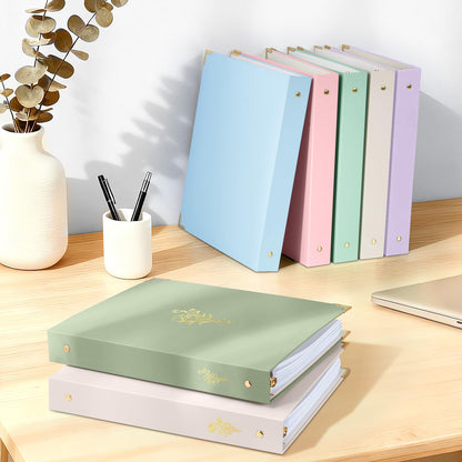 Sooez 2 Pack 3 Ring Binder with Metal Corners, Cute 1 Inch Binders Fits 175 Sheets of Paperwork, Three Ring Recipe Binder with Pocket for Women School Office Supplies, 8.5" x 11", Light Blue & Beige