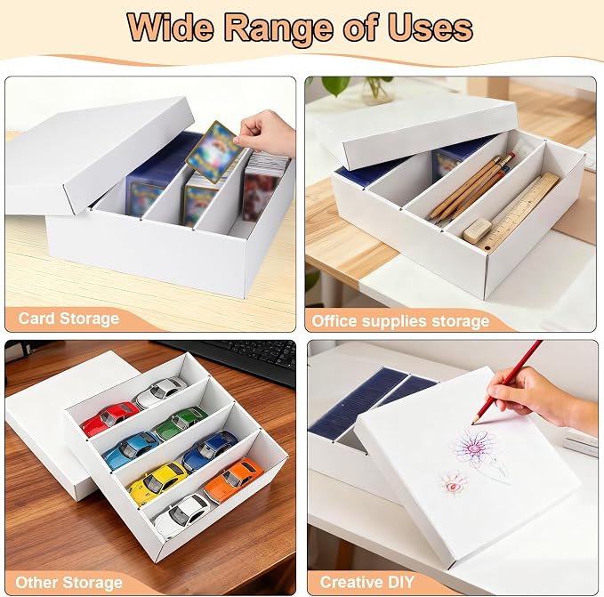 10-Pack Toploader Trading Card Storage Box, 4 Row 3200 Count White Cardboard Storage Box for Basketball/MTG/TCG/Sports/Game Cards