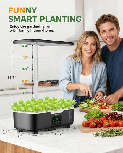 Misting Hydroponic Growing System Kit 15-Pods Indoor Smart Herb Garden Planter with LCD Touch Panel 6L Large Tank for Herb/Vegetables/Flowers/Fruits,Gardening Gifts for Women Men Beginners-Black