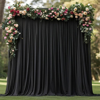 Wrinkle Free Black Backdrop Curtains for Parties, Polyester Photo Backdrop Drapes 2 Panels 5x8ft for Weddings Birthday Photography Background Parties Halloween Decor, 10ft x 8ft
