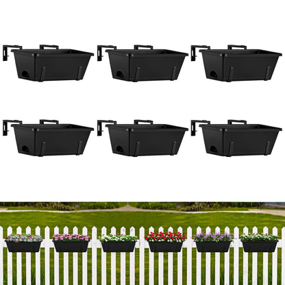 ETELI Railing Planter Hanging and Planter Box Brackets Set 6 Pack Adjustable Deck Window Boxes Planters with Drainage Holes for Garden Railing Fence, Black