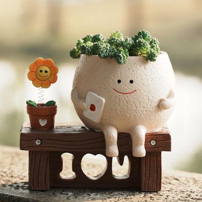 Ahilzam Smiley Face Planter Pots Sitting Sunflower Planter, Cute Planters for Indoor Outdoor Plants, Succulent Pots with Drainage Hole Unique Ideals Gift for Plant Lovers