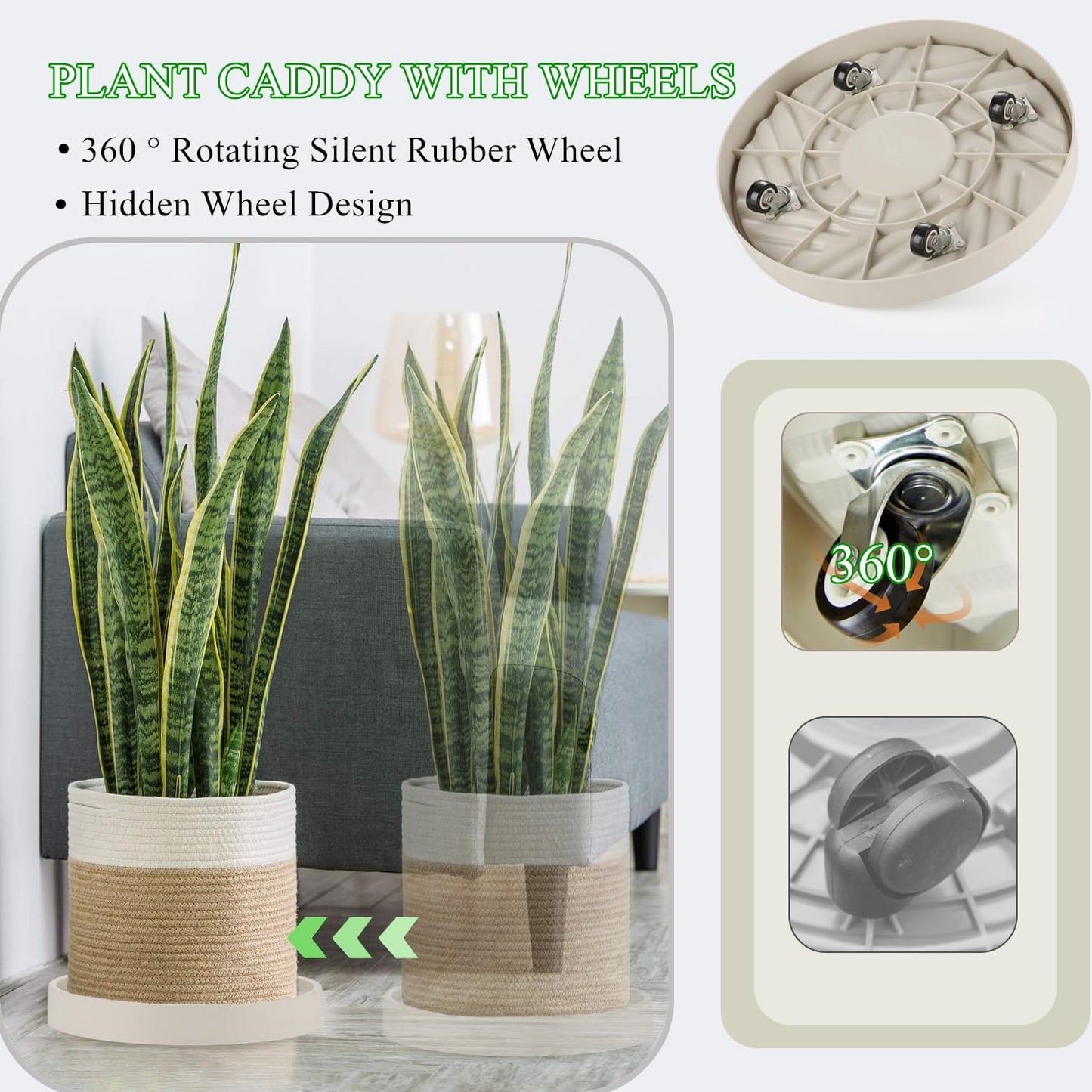 JAOXISOU 2 Pack Plant Caddy with Wheels,12" Rolling Plant Stand 165 LBS Heavy Duty with Hidden 360 ° Rotating Silent Wheel Wheels for Outdoor Indoor Large Plant Pots, Flower Pot, Patio