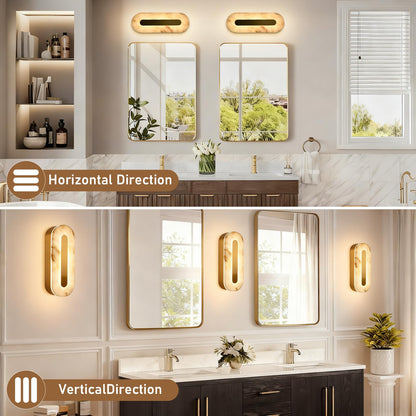 YMDHFS Alabaster Wall Sconces Natural Marble Wall Sconce Oval Stone Wall Light Gold Marble Bathroom Vanity Light Fixtures LED Bedroom Alabaster Lights for Living Room Showroom Staircase Hardwired