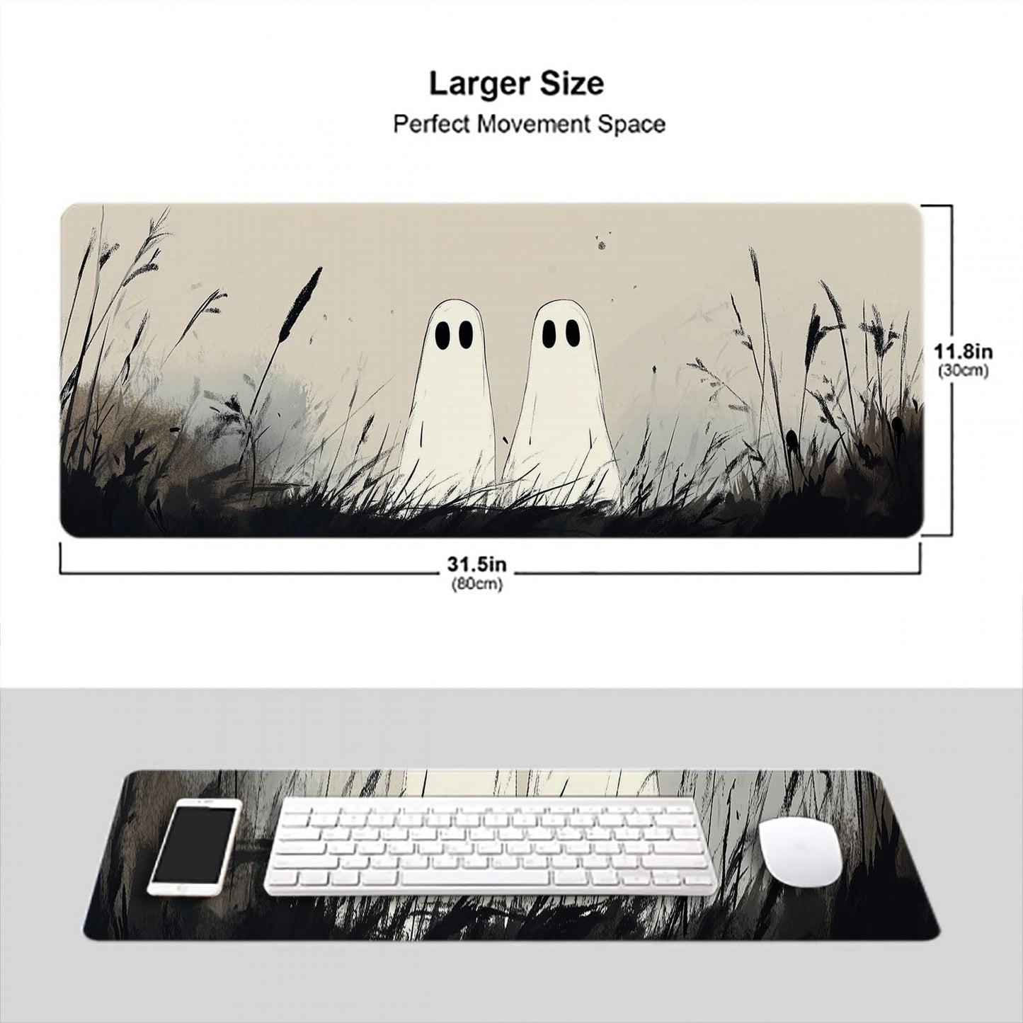 Cute Ghost Desk Mat Cartoon Fantasy Halloween Spooky Mousepad XL Large Gaming Mouse Pad Laptop Keyboard Mat Desk Pad 31.5"x11.8" Office Computer Keyboard Laptop Home