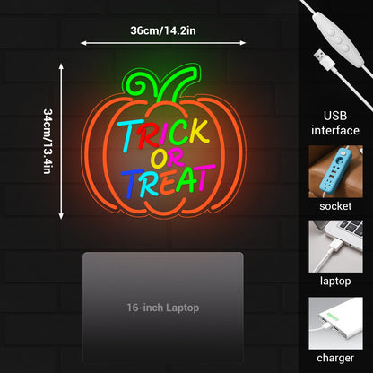 LMHSE Halloween Neon Sign, Halloween Wall Decor Pumpkin Trick or Treat Neon Signs for Decorating Rooms, Windows, Funny Home Decor, Party, Halloween Decoration USB Powered