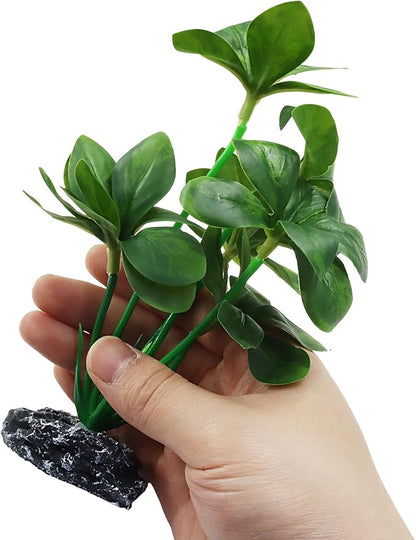 Aquarium Plants Fish Tank Decorations 6.69 Inch Artificial Plastic Plants with Weighted Base, Soft Silk Leaves Realistic Design for Betta Fish Reptile Tank Habitat Decor (Green Type-B)