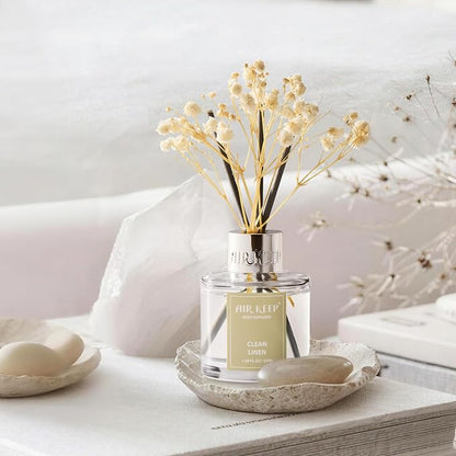 Airkeep Reed Diffuser Set,1.69 fl oz (50 ml) - Clean Linen Oil Diffusers with 8 Reed Sticks,Home Fragrance Reed Diffuser for Bathroom Shelf Decor
