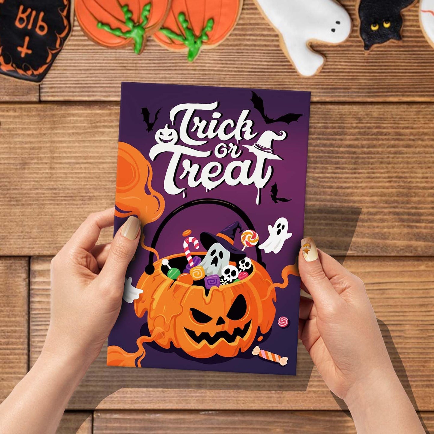 24 Pack Halloween Cards with Envelopes and Stickers, 8 Assorted Horror Designs Note Card for Trick or Treat Invitation, Halloween Party, Boxed Spooky Season Gift for Family Friend, 4x6in