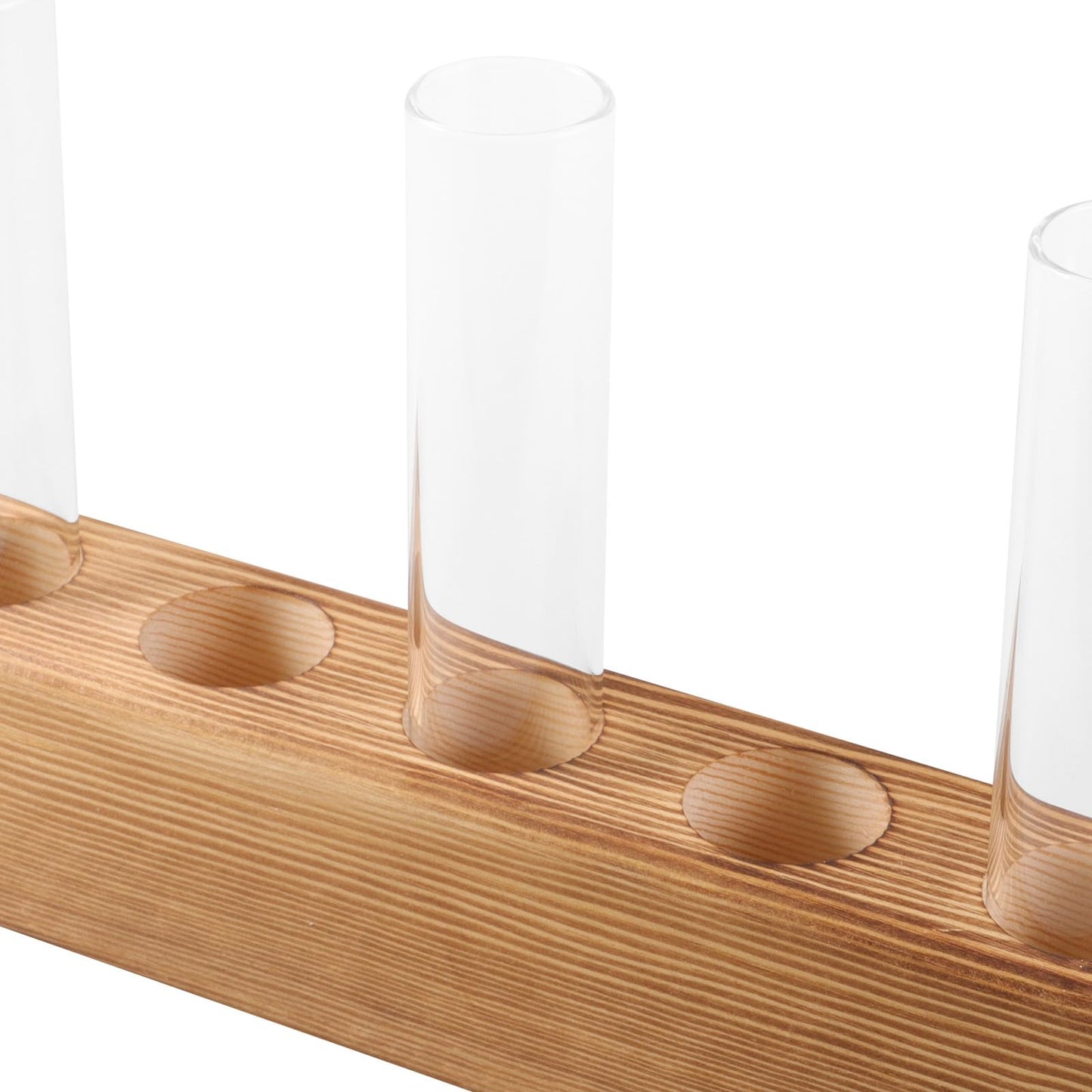 VICASKY Hydroponic Glass Vase with 5-Hole Wooden Stand, Tabletop Plant Propagation Station for Indoor Flower Plant Terrarium and Home Décor