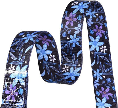 Mihqy Dog Collar and Leash Set with Bohemia Floral Tribal Geometric Patterns - Soft Ethnic Style Collar Adjustable for Small Medium Large Dogs(Blue Floral Set,L)
