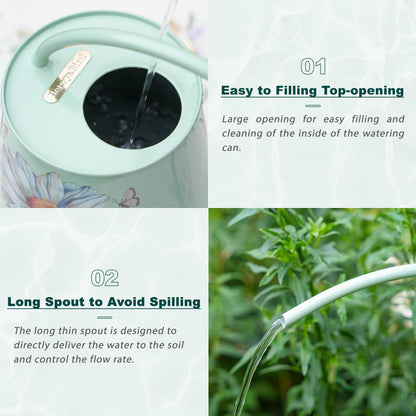 Berry&Bird House Plants Watering Can - Indoor&Outdoor 1/2 Gallon Stainless Steel Water Can with Long Spout Garden Decoration for Flower Bonsai Succulent Gardening Large Water Bottle (Bellis Perennis)
