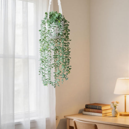 DREAMLOOM 2 Packs Fake Hanging Plants with Pots, Artificial Eucalyptus Hanging Plants with Macrame Hanger for Indoor Decor, Fake Hanging Vines Faux Greenery for Home Kitchen Office