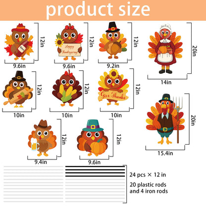 10PCS 20x12Inch Thanksgiving Yard Signs with Stakes Outdoor Turkey Decorations Waterproof Thanksgiving Lawn Decor for Garden Porch Farmhouse Party
