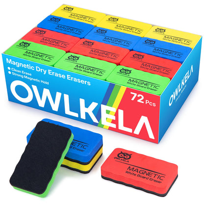 OWLKELA 72Pcs White Board Erasers, Magnetic Dry Erase Eraser Ideal for School, Office, Classroom and Home, 4 Colors