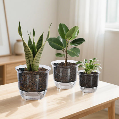 IWNTWY Plant Pots 6/5/4 inch Set of 3, Self Watering Pots for Indoor Outdoor Plants Flowers, Self Watering Planters with Reservoir, Drainage Hole and Absorbent Cotton Rope