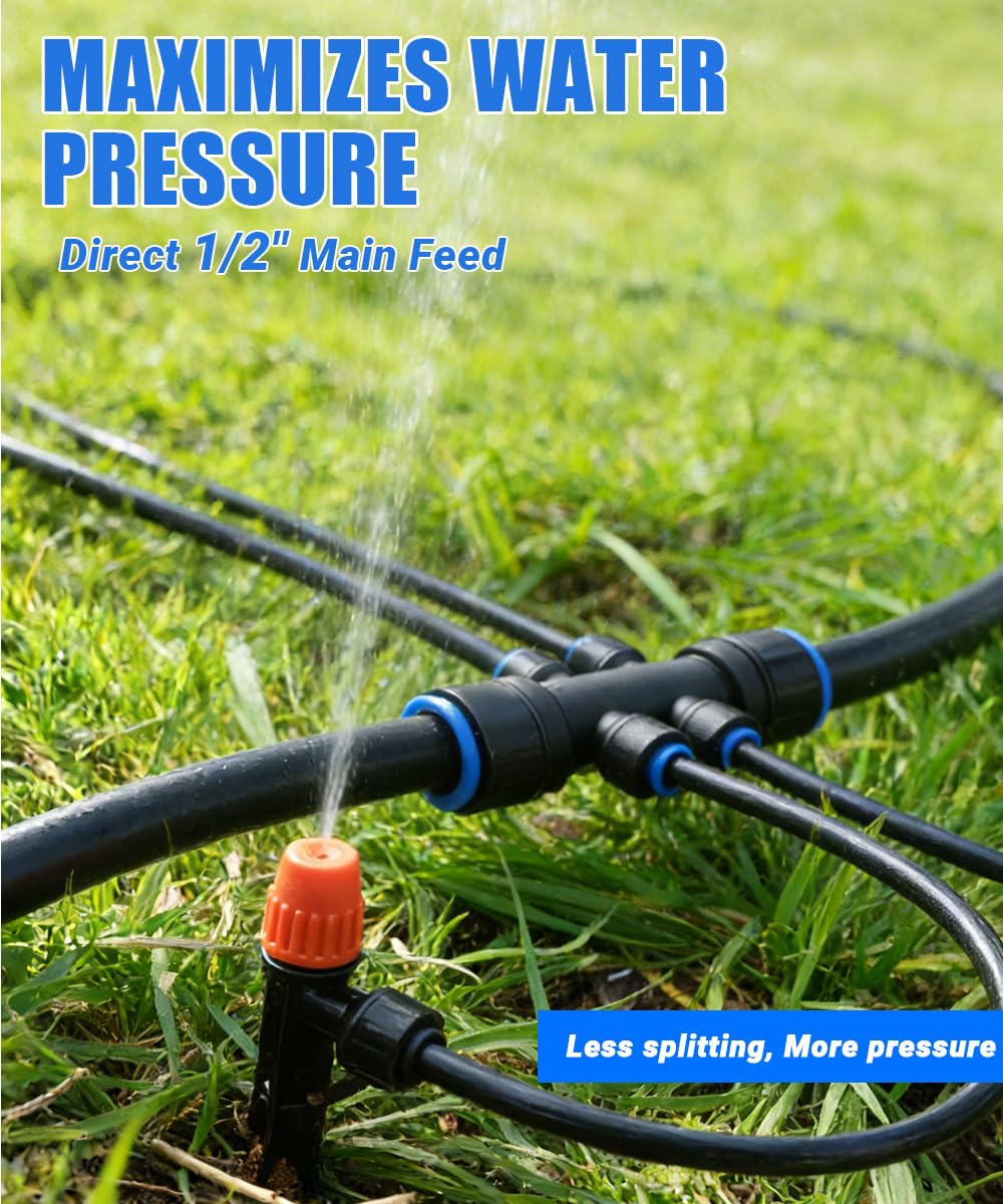 237FT All Quick-Connect Drip Irrigation System Kit with 40 Adjustable Nozzles, UV-Proof 1/2" & 1/4" PE Tubing, for Greenhouse, Lawn & Potted Plants Watering (40FT + 197FT)