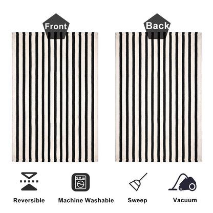 Black and White Striped Rugs, 28x43 Inches Outdoor Front Porch Doormat Cotton Hand-Woven Farmhouse Layered Door Mats for Front Porch, Patio, Entryway, Laundry Room