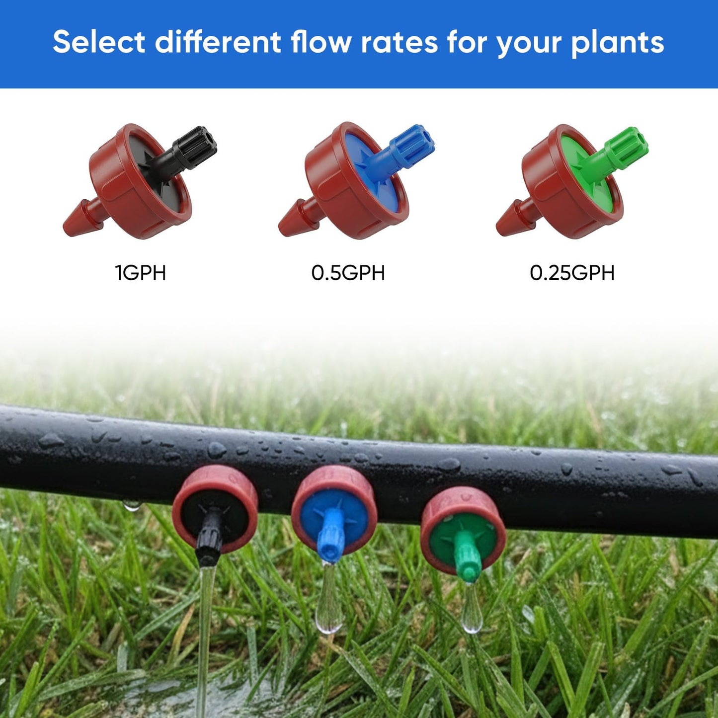 0.5 GPH Pressure Compensating Drippers for Garden System: Self-Cleaning Constant Flow Drippers for 1/4 Inch Drip Irrigation Tubing - Drip Irrigation Emitters for Drip Irrigation System Users (30pcs)