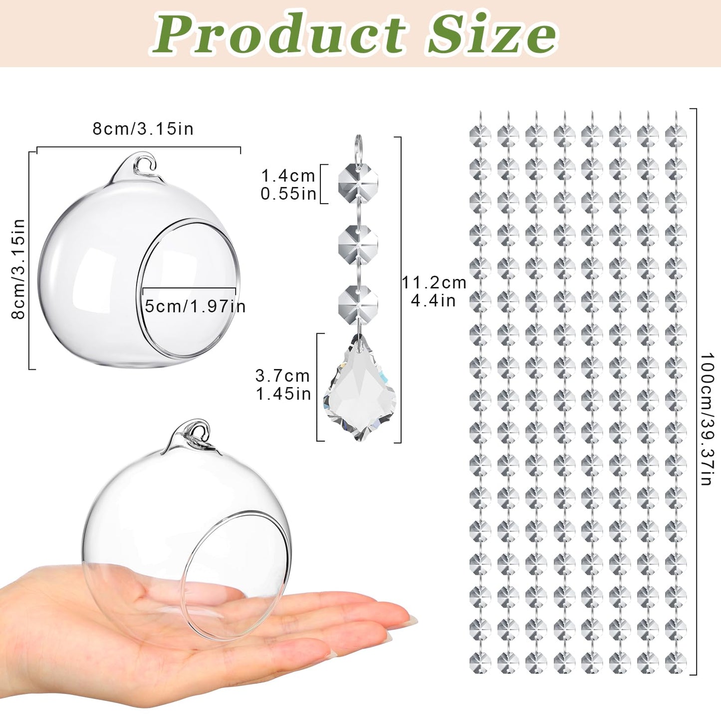 GlikCeil 56 Pcs 3.15'' Hanging Glass Tealight Holder with Clear K9 Crystal Garland Strands and Maple Leaf Pendants Globe Plant Terrariums Glass Orbs for Wedding Party Valentine Decoration