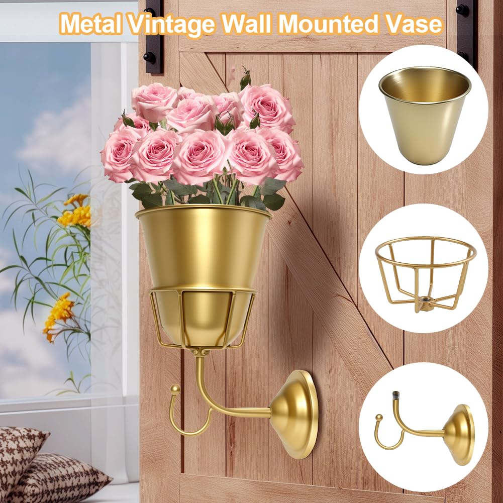 Handcrafted Opal Wall Vessel,Vintage Wall Vase for Brass Flowers,Multi-Function Hanging Organizer with Hook